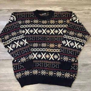 Vintage 90s Honors‎ Geometric All over Print Acrylic Knit Sweater Size Large